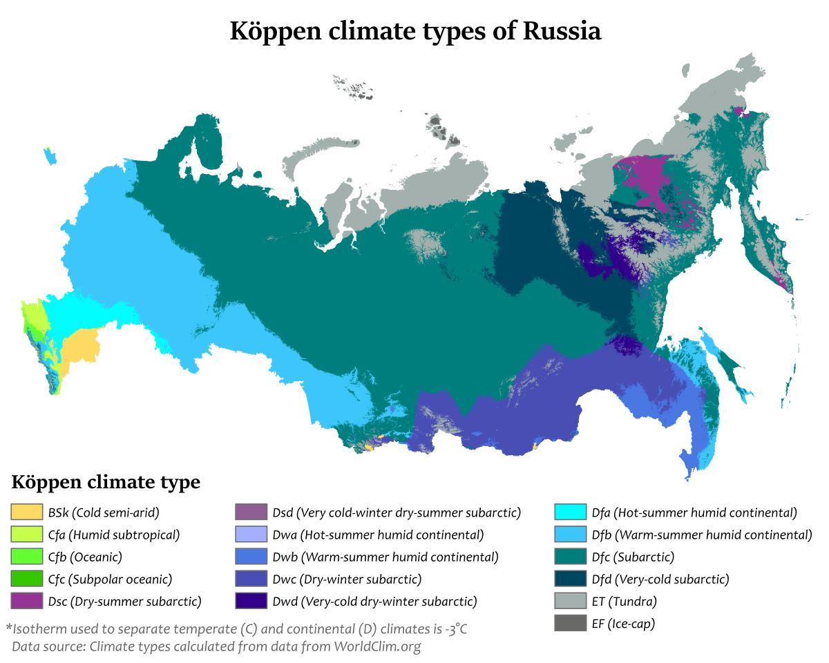 خريطة درجة الحرارة روسيا