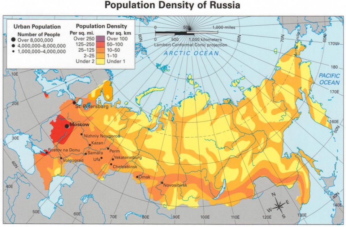 خريطة كثافة روسيا